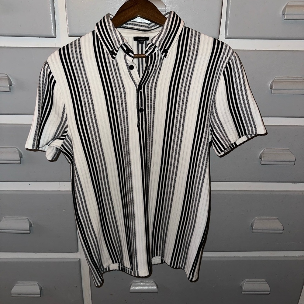 Express White Polo Shirt with Classic Stripes